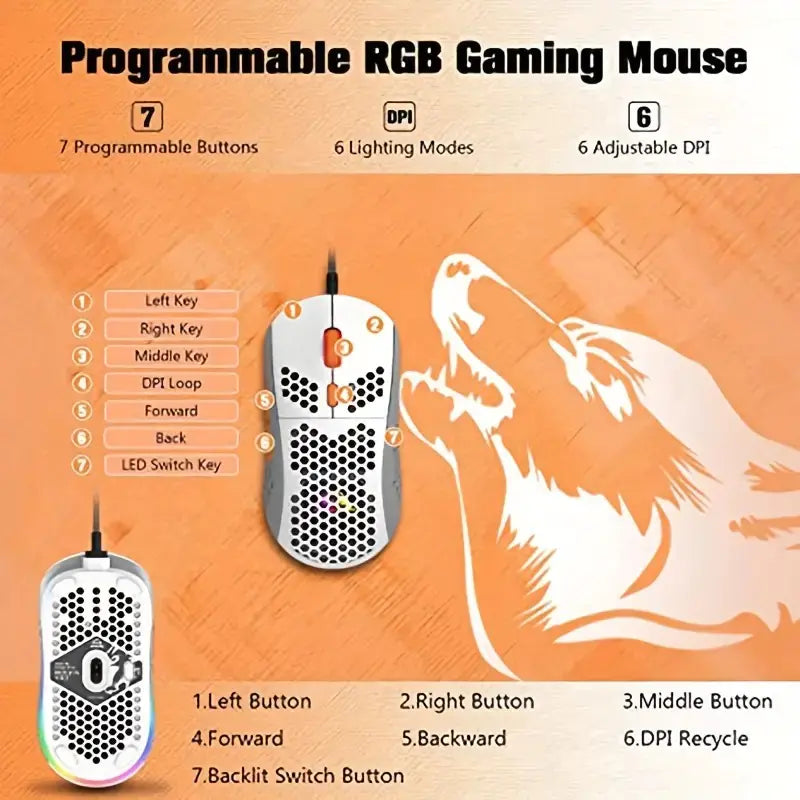 M8 LED Gaming Mouse with Ergonomic Honeycomb Design
