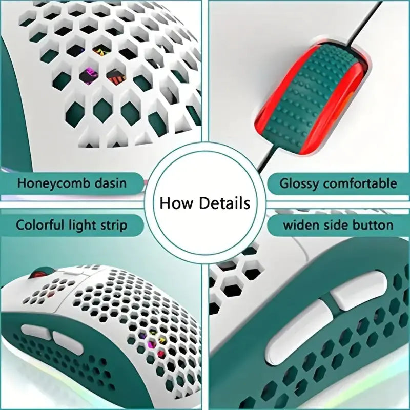 M8 LED Gaming Mouse with Ergonomic Honeycomb Design
